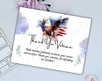 Plantilla editable de Canva para el Día de los Veteranos, (5) Tarjeta de agradecimiento para agradecer a un veterano, Día de los Veteranos imprimible, 11 de noviembre, día de los veteranos