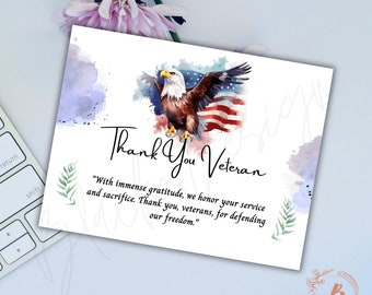 Editable Veterans Day Thank You Card: Printable Canva Template (Digital Download)