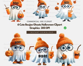 Cute Boujee Ghosts Halloween Clipart — 6 Funny Ghost Png Svg Eps Pdf | Commercial Use | Sublimation, Scrapbooking & Printable Bundle