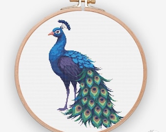 Elegant Peacock Cross Stitch Pattern: Exotic Bird Embroidery (PDF Pattern)