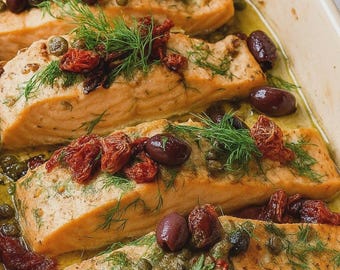 Easy Mediterranean Baked Salmon Recipe: Instant Download (PDF) - Family Meal