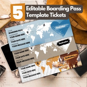 Esplorare il mondo con un gratta e vinci personalizzato per la carta d'imbarco - 5 modelli di carta d'imbarco modificabili - Biglietti aerei personalizzabili