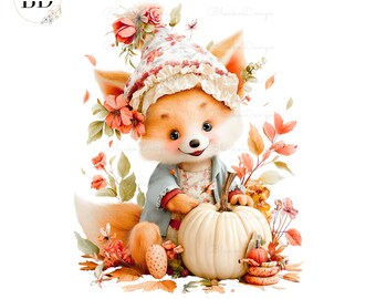 Fall Baby Animals Clipart | Woodland Creatures & Pumpkins (PNG, SVG, PDF)