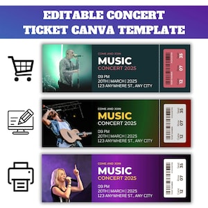 Bearbeitbare Konzertkartenvorlage | Printable Ticket Geschenk | Anpassbare Konzertkarten | Sofortdownload | Canva Vorlage