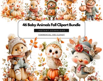 Thanksgiving Woodland Creatures PNG | Pumpkins & Autumn Leaves Clip Art | Instant Download