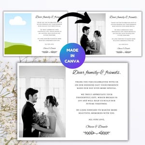 Carte de remerciement élégante coeur d'amour photo de mariage script chic, carte de correspondance, carte de remerciement Photo de mariage minimaliste, modèle modifiable