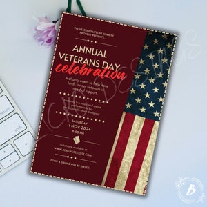 Editable Veterans Day Invitation: Patriotic Canva Template (5x7 PDF)