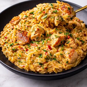 Recept på Cajun Chicken Alfredo Orzo | Kryddig middag i en gryta (digital nedladdning)