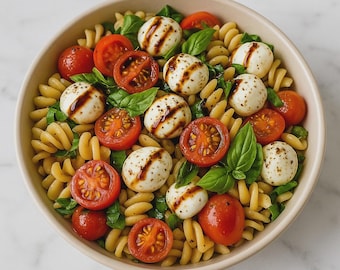 Caprese Pasta Salad Recipe with Balsamic Glaze (Instant PDF Download)