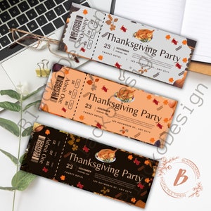 Thanksgiving Feast Ticket, Thanksgiving Event druckbare Tickets, Urlaubsparty einladen, Canva Template Design, Thanksgiving Feier