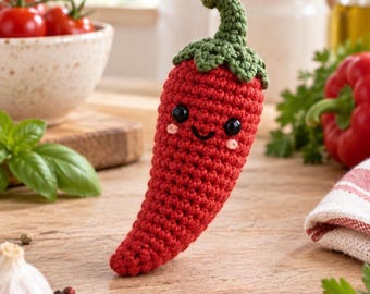 Crochet Chili Pepper Amigurumi Pattern | Beginner Food Plush (PDF Download)