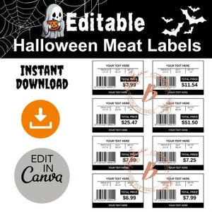 Editable Fake Meat Halloween Labels: Prank Food Decor (Instant Download)