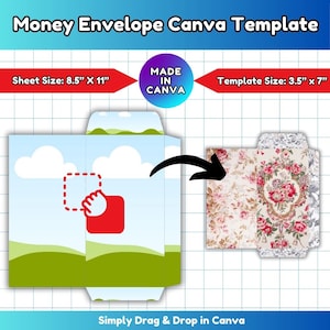 モダンなお金封筒テンプレートのモックアップ、編集可能なCanvaの現金封筒テンプレート、ドラッグアンドドロップのギフト封筒フレーム