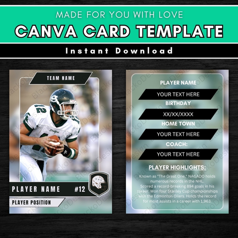 Customizable Football Trading Card Template DIY Sports Cards for School Teams and Gifts Etsy