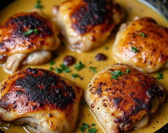 Ricetta per cosce di pollo cremose in padella (download immediato del PDF)