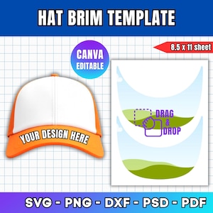 Editable Hat Brim Template: Canva, Cricut, Silhouette (Digital Download)