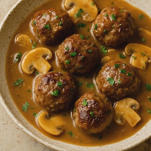 MELHOR RECEITA Para Almôndegas de Bife Salisbury com Molho de Cogumelos, Download Instantâneo em PDF, impressão de receita, receita simples, prato de família