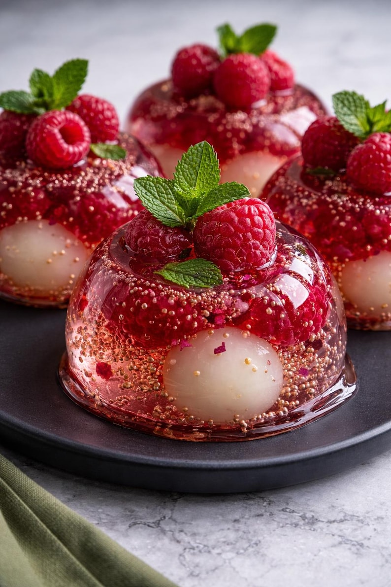 Jelly Raspberry Raspberry Lychee Rose Glass Jelly Spheres Recipe PDF | Instant Download ...