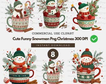 Christmas Snowman Mug Clipart | Holiday PNG, SVG, PDF (Instant Download)