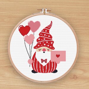 Gnome Valentine Cross Stitch Pattern: Modern Whimsical Design (PDF Pattern)