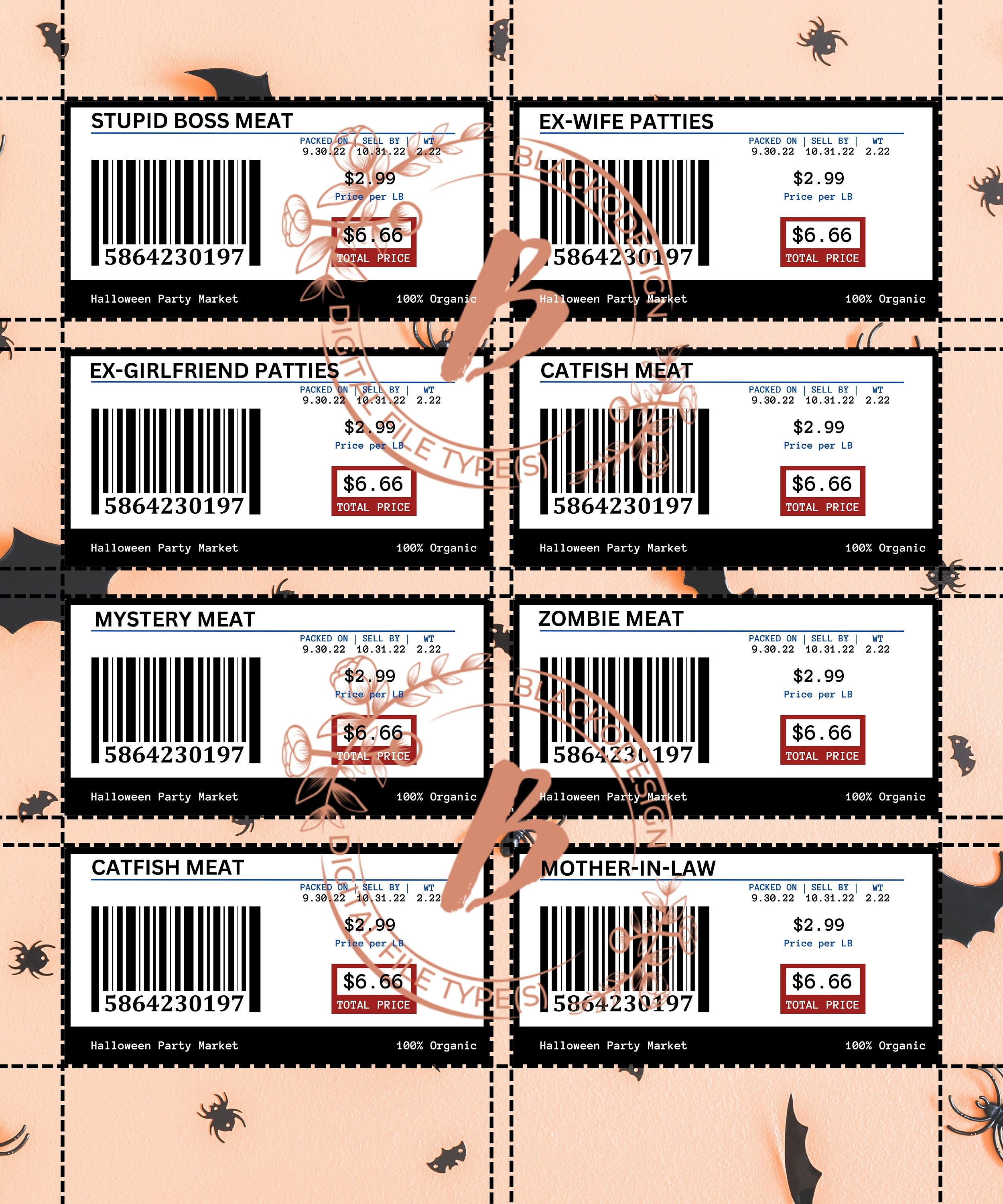 Editable Halloween Meat Labels, Meat Labels, Editable Meat Label ...