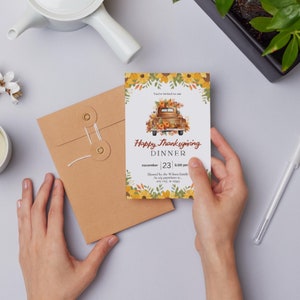 Pumpkin Truck Thanksgiving Invitation: Editable Friendsgiving Invite (PDF)