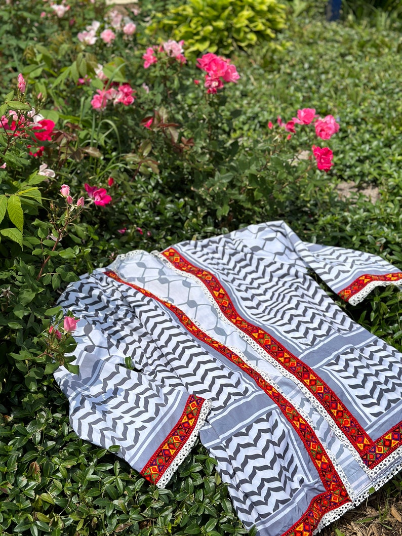 Navy Linen Dress – Handmade Kofea & Palestinian Tatreez Patterns