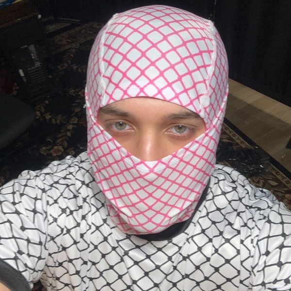 Pink Palestine Keffiyeh Balaclava, Pink Ski Mask, Shemagh, Palestinian Fashion