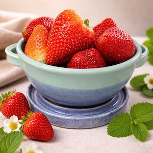 Handmade Pottery Berry Bowl and Saucer Set : Mini Colander
