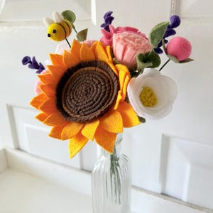 Handmade Felt Flower Bouquet: Sunflower & Colorful Blooms