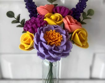Handmade Felt Flower Bouquet: Peony, Rose & Lupine Arrangement