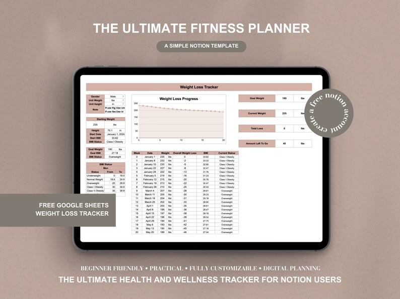 Notion Planner Weight Loss Tracker Notion Template Fitness Etsy Australia