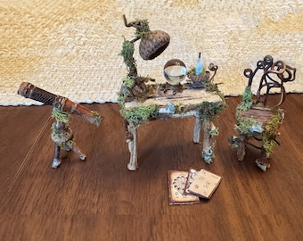 Handcrafted Fairy Astronomer Set: Miniature Telescope & Desk