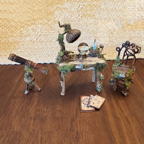 Handcrafted Fairy Astronomer Set: Miniature Telescope & Desk