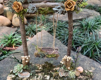 Handcrafted Fairy Garden Swing: Miniature Dollhouse Furniture