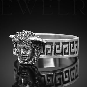 Medusa Sterling Silver Band Ring, Greek Mythology Goddess Ring For Boyfriend, Unique Engraved Mens Ring, Cool Medusa Ring, Dad Memorial Gift