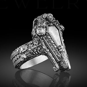 Silver Biomechanical Ring Mens Coffin Ring Steampunk Pinky Ring Women Jewelry Unique Giger Ring Badass Cool Biker Ring Gift For Boyfriend