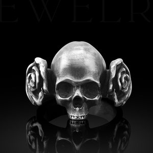Mens Skull Ring, Rose Skull Pinky Ring, Skull Signet Ring, Sterling Silver Rings For Man 925k Skull Ring Unique Biker Gothic Ring Best Gift