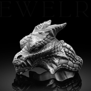 Bague de mythologie dragon, énorme serpent fait à la main en argent sterling pour hommes, bague de motard, bague gothique dragon, bijoux pour hommes en argent dragon, bague pour hommes