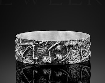 Herren Ehering Schädel Sterling Silber Skelett Ringe 925k Einzigartige Ringe für Mann Schmuck Geschenk Skelett Knochen Band Ring Freund Hochzeitsgeschenk