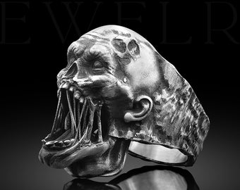 Sterling Horror Ring Zombie Ring 925k Silber handgemachter Ring Zombie Siegelring Herren Gothic Teufel Ring Biker Dämon Zombie Ring