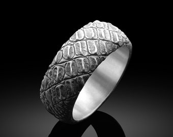 Crocodile Skin 925 Sterling Silver Ring - Gothic Reptile Jewelry