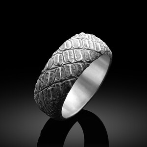 Crocodile Skin 925 Silver Adjustable Ring For Men Reptile Silver Men Jewelry Animal Band Minimalist Ring Gothic Jewelry Gift Ring For Men