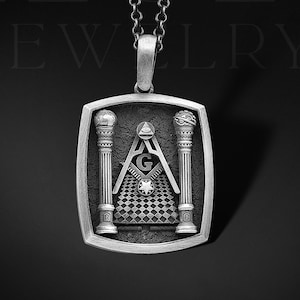 Masonic Pendant For Men, Freemason Necklace Silver Master Mason Amulet Cool Unique 925 Sterling Freimaurer Jewelry Oxidized Masonic Gift