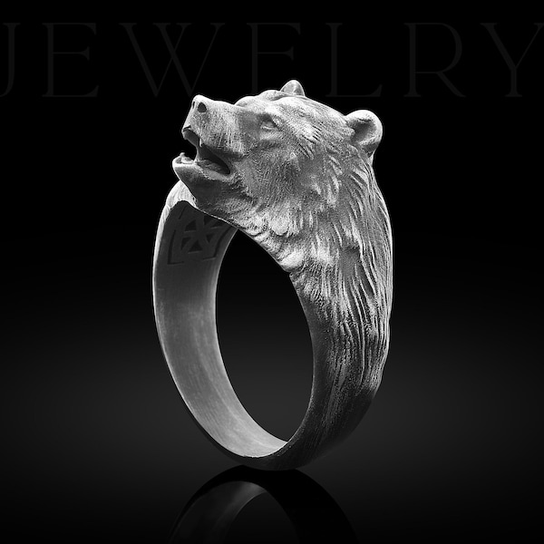 Silver Bear Head Rings For Man Sterling Bear Pinky Ring 925k Angry Bear Ring Unique Animal Ring Gift For Bear Lovers Gift For Boyfriend