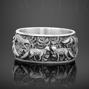 Fox Men Band Ring, Fox Silver Jewelry, Fox Silver Band, Animal Ring, Minimalist Ring, Gift For Men Unique Handmade Sterling Silver Band Ring