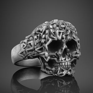 Mens Skull Ring, Silver Skull Pinky Rings For Man, Biker Signet Ring, Unique Body Ring Mens Gothic Silver Skull Ring, Sterling Silver Gift