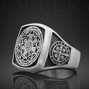 Seal Of King Solomon Silver Ring, Saint Benedict Medal Ring 925k Protection Rings For Man Seal Of Solomon Rings For Men Jewelry Gift Husband