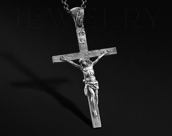 Sterling Silver Cross Necklace For Christian, Crucifixion of Jesus Catholic Necklace, Faith Necklace For Family, Crucifix Necklace For Dad