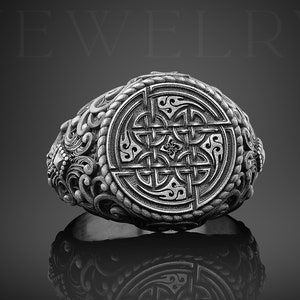 Celtic Knot Ring, Mens Signet Silver Ring, Dara Knot Signet Ring, Sterling Viking Ring Scandinavian Norse Mythology Dara Knot Rings For Man